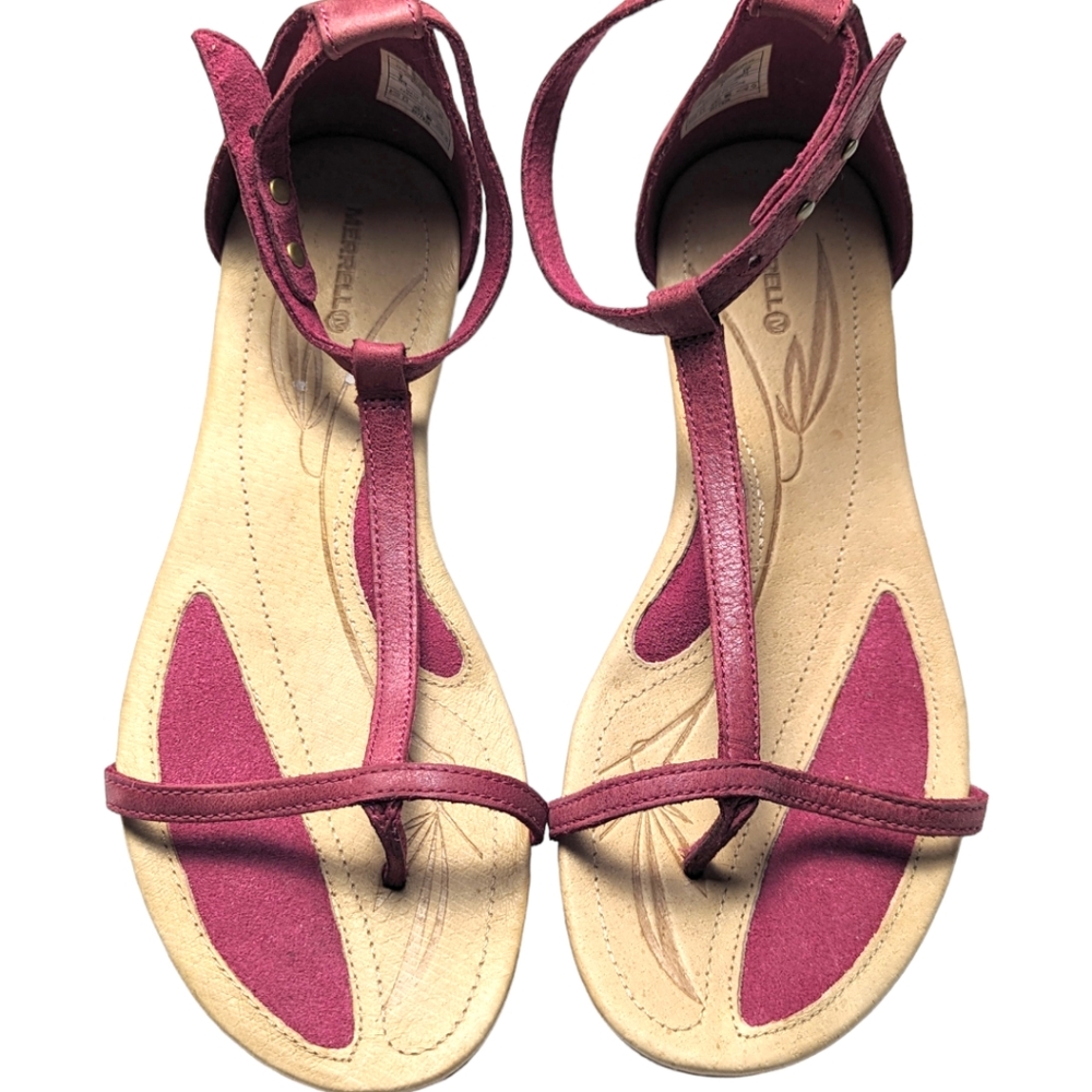Merrell T-Strap Pink Leather Sandals Size 6